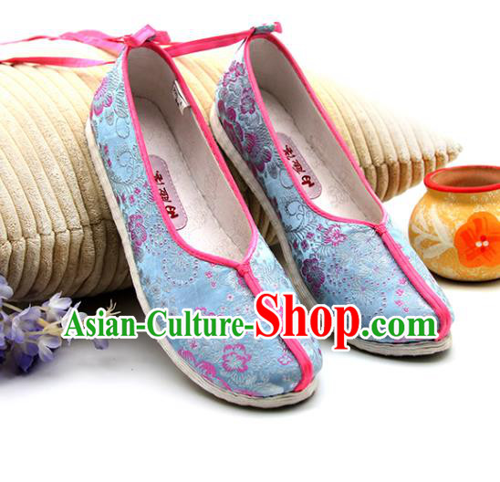 China Handmade Blue Brocade Shoes Ancient Ming Dynasty Princess Shoes Traditional Hanfu Shoes China Handmade Blue Brocade Shoes Ancient Ming Dynasty Princess Shoes Traditional Hanfu Shoes