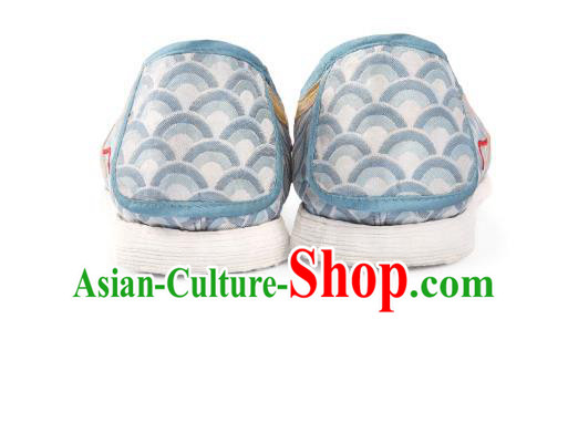 China Traditional Hanfu Shoes Handmade Light Blue Cloth Shoes National Dragon Horn Shoes China Traditional Hanfu Shoes Handmade Light Blue Cloth Shoes National Dragon Horn Shoes