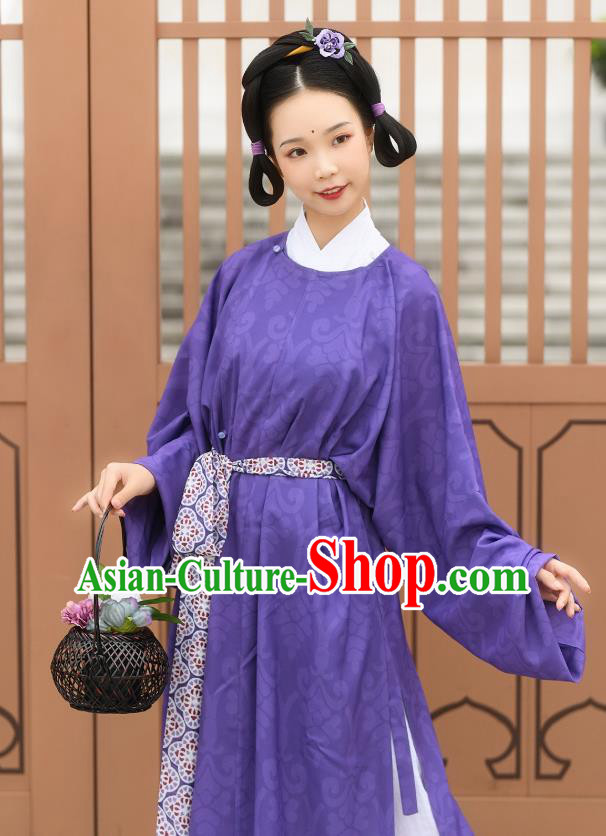 China Tang Dynasty Young Lady Historical Costume Ancient Court Maid Purple Hanfu Robe China Tang Dynasty Young Lady Historical Costume Ancient Court Maid Purple Hanfu Robe