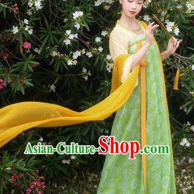 China Ancient Village Girl Green Hanfu Dress Tang Dynasty Young Lady Historical Costume Complete Set