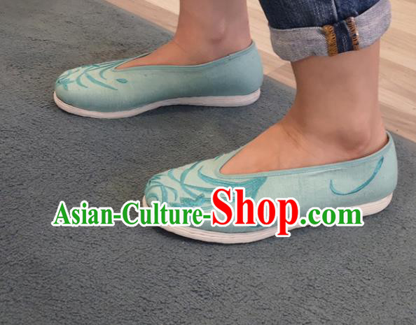 China Traditional Qing Dynasty Court Lady Shoes Handmade Blue Cloth Shoes Embroidered Orchids Shoes China Traditional Qing Dynasty Court Lady Shoes Handmade Blue Cloth Shoes Embroidered Orchids Shoes