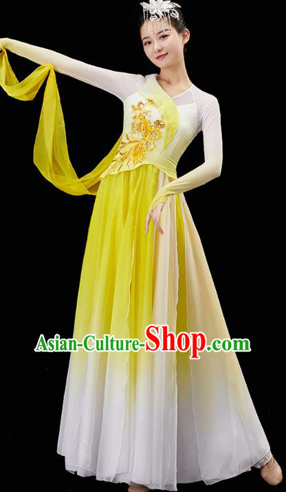 China Traditional Umbrella Dance Garment Solo Dance Clothing Classical Dance Yellow Dress China Traditional Umbrella Dance Garment Solo Dance Clothing Classical Dance Yellow Dress