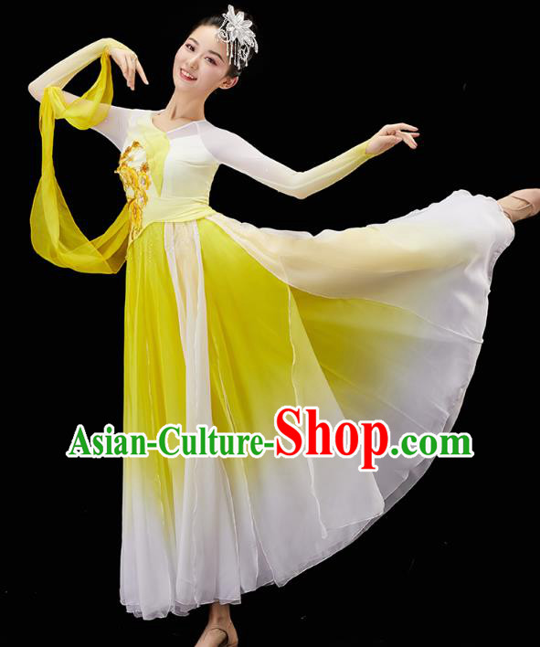 China Traditional Umbrella Dance Garment Solo Dance Clothing Classical Dance Yellow Dress China Traditional Umbrella Dance Garment Solo Dance Clothing Classical Dance Yellow Dress