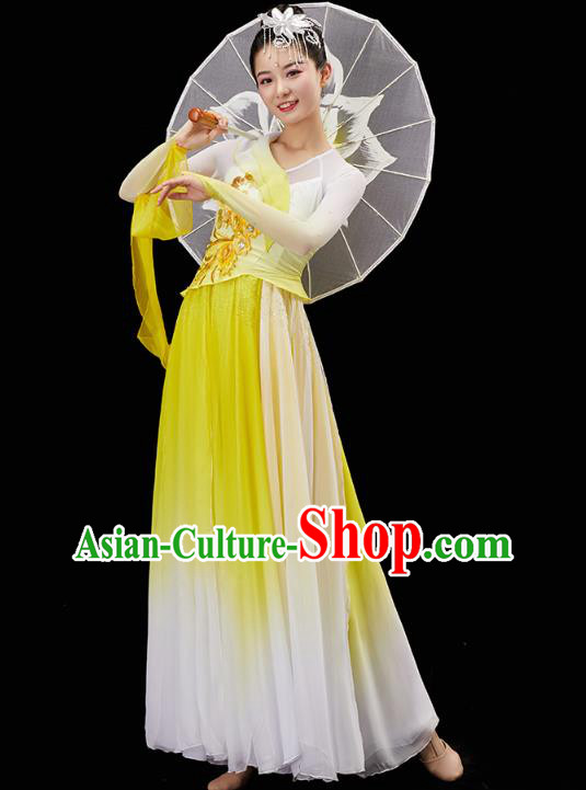 China Traditional Umbrella Dance Garment Solo Dance Clothing Classical Dance Yellow Dress China Traditional Umbrella Dance Garment Solo Dance Clothing Classical Dance Yellow Dress