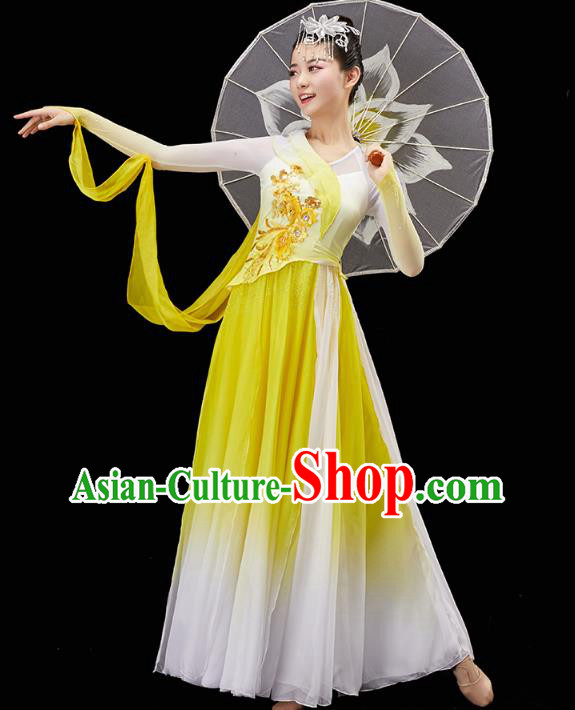 China Traditional Umbrella Dance Garment Solo Dance Clothing Classical Dance Yellow Dress China Traditional Umbrella Dance Garment Solo Dance Clothing Classical Dance Yellow Dress