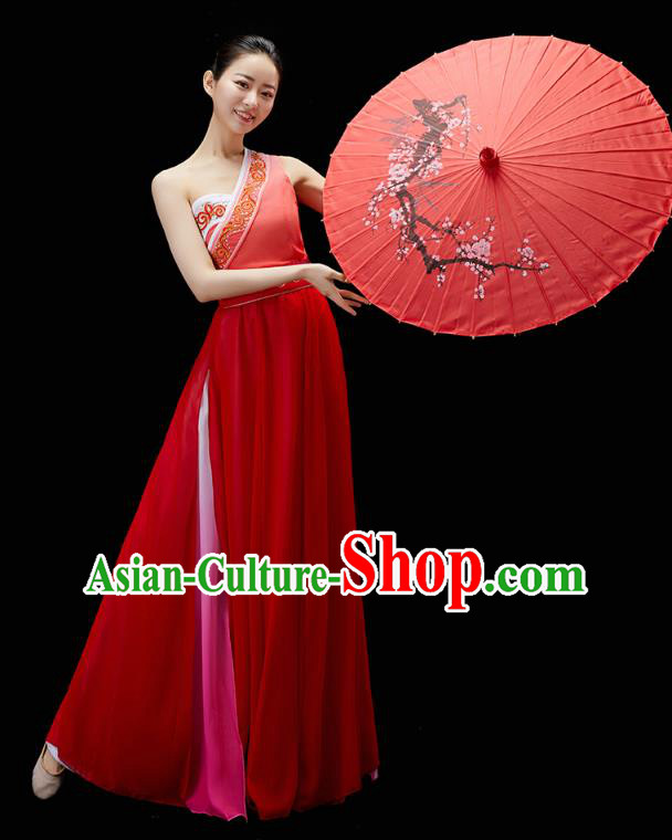 China Solo Dance Clothing Classical Dance Red Dress Traditional Umbrella Dance Garment China Solo Dance Clothing Classical Dance Red Dress Traditional Umbrella Dance Garment