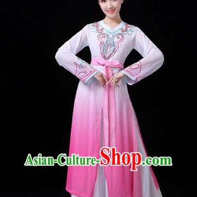 China Classical Dance Dress Traditional Woman Dance Costume Umbrella Dance Clothing and Headwear