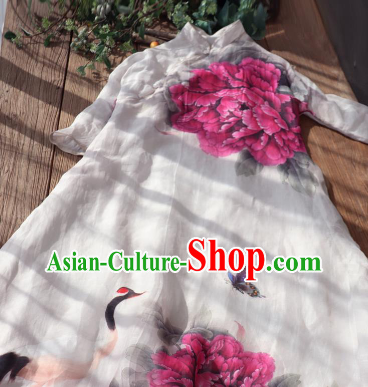 Chinese Traditional Woman Costume Stand Collar Qipao Dress National Printing Purple Peony Cheongsam Chinese Traditional Woman Costume Stand Collar Qipao Dress National Printing Purple Peony Cheongsam