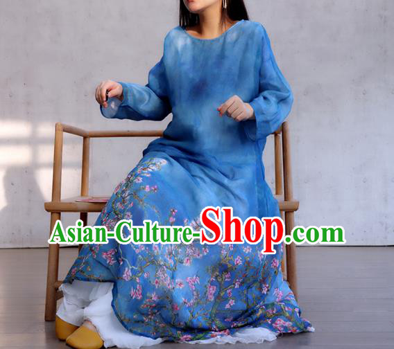 Chinese Traditional Dance Qipao Dress Woman Costume National Round Collar Deep Blue Cheongsam Chinese Traditional Dance Qipao Dress Woman Costume National Round Collar Deep Blue Cheongsam