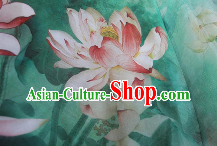 Chinese Traditional Qipao Dress Woman Costume National Printing Lotus Green Cheongsam Chinese Traditional Qipao Dress Woman Costume National Printing Lotus Green Cheongsam