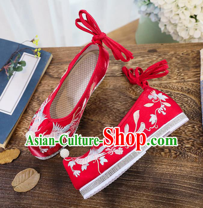 China Handmade Princess Pearls Shoes Traditional Wedding Hanfu Shoes Embroidered Red Cloth Shoes China Handmade Princess Pearls Shoes Traditional Wedding Hanfu Shoes Embroidered Red Cloth Shoes