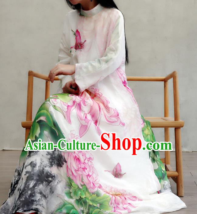 Chinese Traditional Tang Suit Qipao Dress Woman Costume National Printing Chrysanthemum Loose Cheongsam Chinese Traditional Tang Suit Qipao Dress Woman Costume National Printing Chrysanthemum Loose Cheongsam