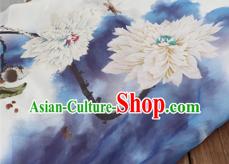Chinese Traditional Ink Painting Lotus Qipao Dress Female Costume National Printing White Loose Cheongsam Chinese Traditional Ink Painting Lotus Qipao Dress Female Costume National Printing White Loose Cheongsam