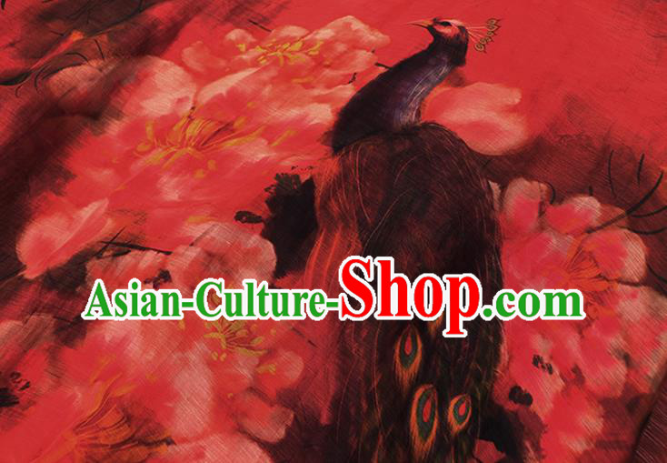 Chinese National Tang Suit Cheongsam Female Costume Traditional Printing Peacock Peony Red Qipao Dress Chinese National Tang Suit Cheongsam Female Costume Traditional Printing Peacock Peony Red Qipao Dress