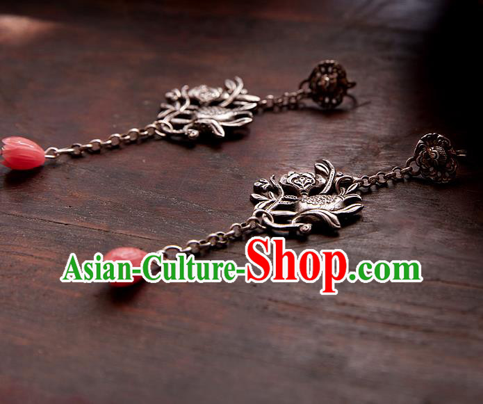 China Traditional Cheongsam Pink Mangnolia Earrings Handmade National Silver Ear Accessories China Traditional Cheongsam Pink Mangnolia Earrings Handmade National Silver Ear Accessories