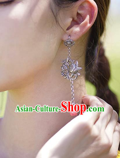 China Traditional Cheongsam Pink Mangnolia Earrings Handmade National Silver Ear Accessories China Traditional Cheongsam Pink Mangnolia Earrings Handmade National Silver Ear Accessories