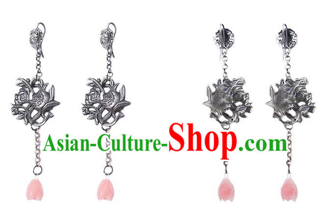 China Traditional Cheongsam Pink Mangnolia Earrings Handmade National Silver Ear Accessories China Traditional Cheongsam Pink Mangnolia Earrings Handmade National Silver Ear Accessories