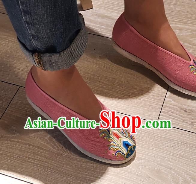 China Embroidered Pink Cloth Shoes Traditional Hanfu Shoes Handmade National Woman Shoes