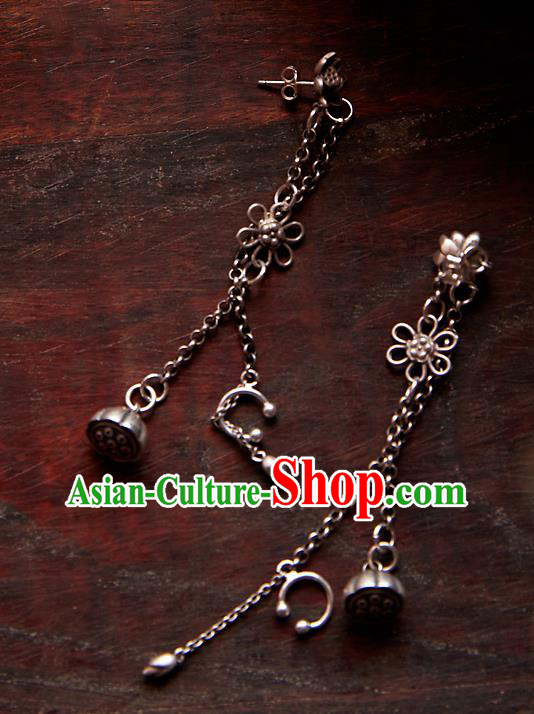 China Traditional Cheongsam Earrings Handmade National Silver Lotus Ear Accessories China Traditional Cheongsam Earrings Handmade National Silver Lotus Ear Accessories