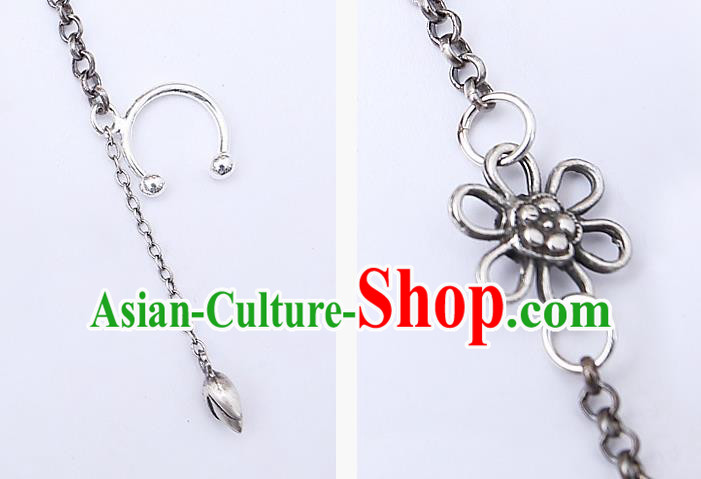 China Traditional Cheongsam Earrings Handmade National Silver Lotus Ear Accessories China Traditional Cheongsam Earrings Handmade National Silver Lotus Ear Accessories