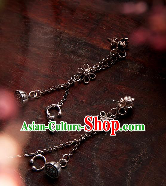 China Traditional Cheongsam Earrings Handmade National Silver Lotus Ear Accessories China Traditional Cheongsam Earrings Handmade National Silver Lotus Ear Accessories