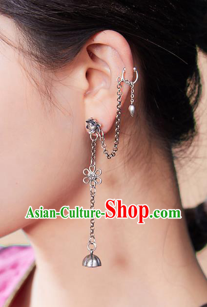 China Traditional Cheongsam Earrings Handmade National Silver Lotus Ear Accessories China Traditional Cheongsam Earrings Handmade National Silver Lotus Ear Accessories
