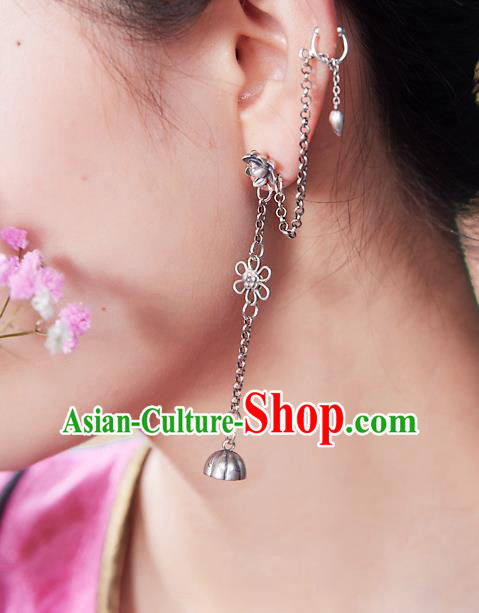 China Traditional Cheongsam Earrings Handmade National Silver Lotus Ear Accessories China Traditional Cheongsam Earrings Handmade National Silver Lotus Ear Accessories