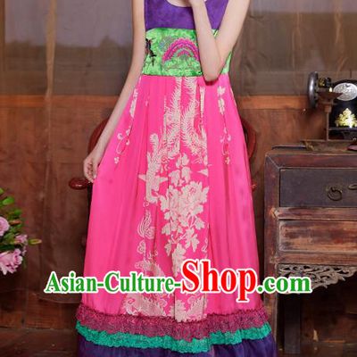Chinese National Woman Tang Suit Cheongsam Costume Traditional Embroidered Loose Long Dress