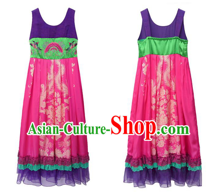 Chinese National Woman Tang Suit Cheongsam Costume Traditional Embroidered Loose Long Dress Chinese National Woman Tang Suit Cheongsam Costume Traditional Embroidered Loose Long Dress