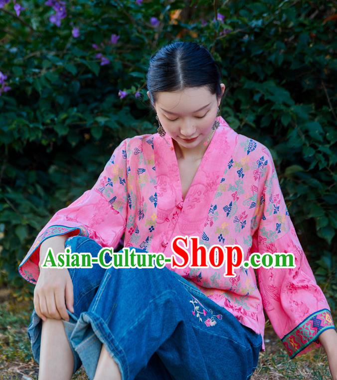 Chinese Tang Suit Embroidered Pink Jacket Traditional National Woman Costume Chinese Tang Suit Embroidered Pink Jacket Traditional National Woman Costume