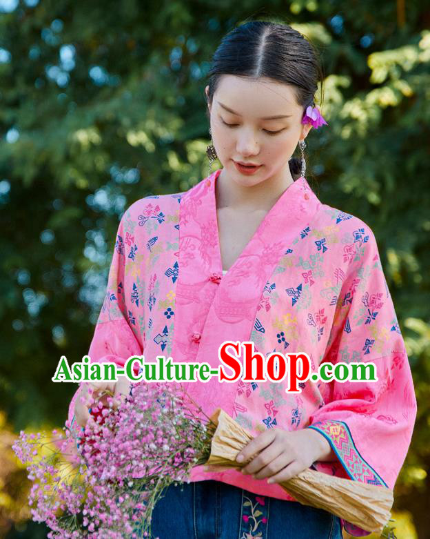 Chinese Tang Suit Embroidered Pink Jacket Traditional National Woman Costume Chinese Tang Suit Embroidered Pink Jacket Traditional National Woman Costume