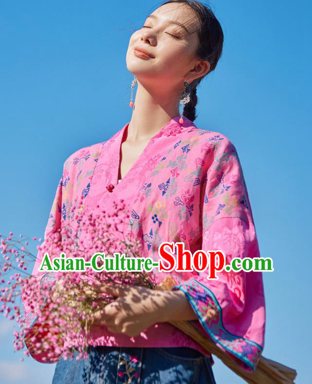 Chinese Tang Suit Embroidered Pink Jacket Traditional National Woman Costume Chinese Tang Suit Embroidered Pink Jacket Traditional National Woman Costume