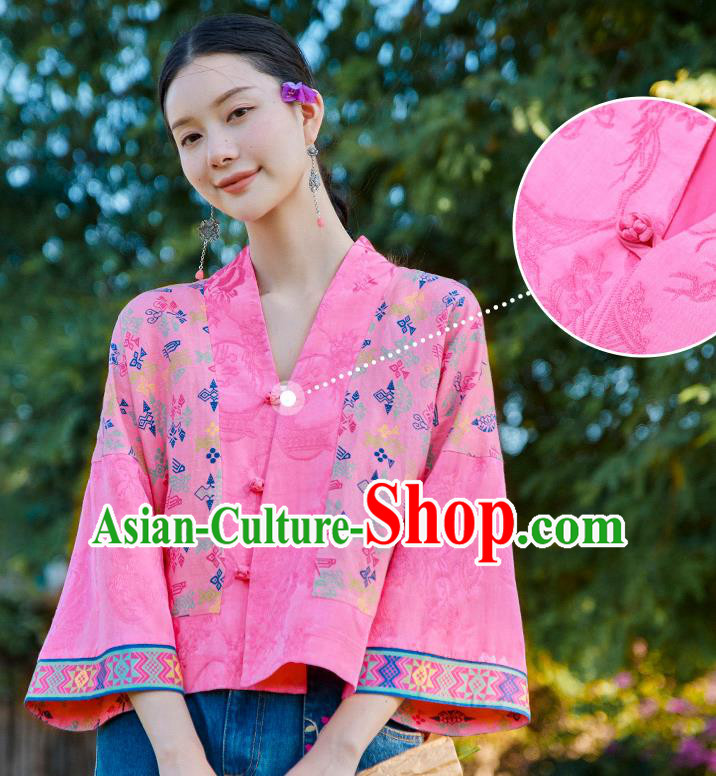 Chinese Tang Suit Embroidered Pink Jacket Traditional National Woman Costume Chinese Tang Suit Embroidered Pink Jacket Traditional National Woman Costume