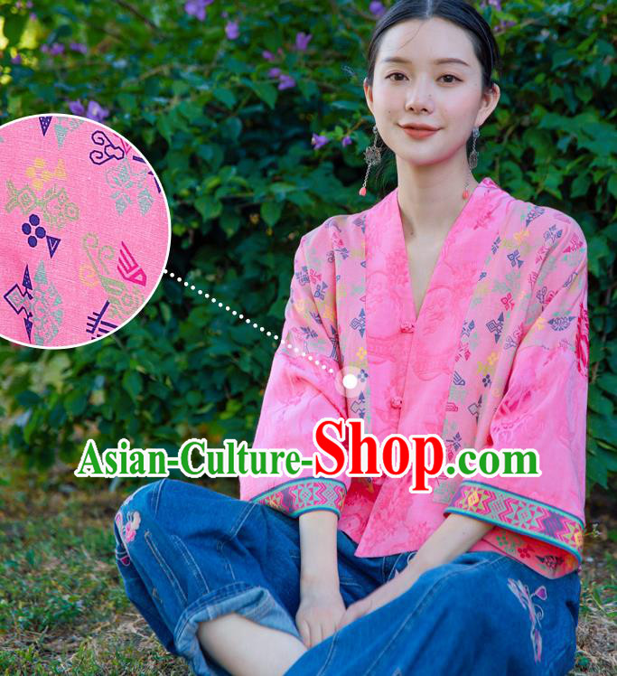 Chinese Tang Suit Embroidered Pink Jacket Traditional National Woman Costume Chinese Tang Suit Embroidered Pink Jacket Traditional National Woman Costume