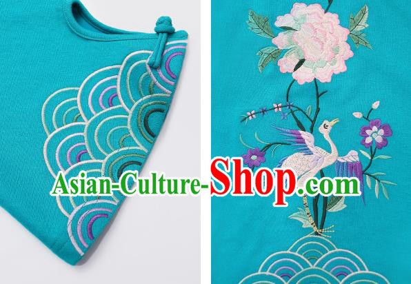 Chinese Traditional National Woman Shirt Costume Tang Suit Embroidered Blue Blouse Chinese Traditional National Woman Shirt Costume Tang Suit Embroidered Blue Blouse