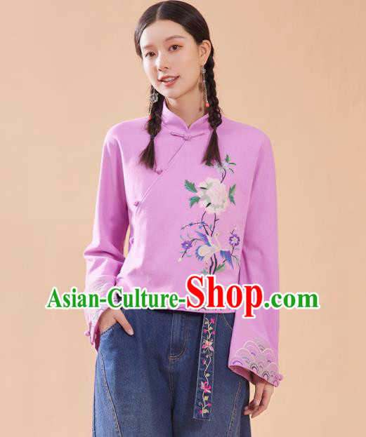 Chinese Traditional Costume Tang Suit Embroidered Pink Blouse National Woman Shirt Chinese Traditional Costume Tang Suit Embroidered Pink Blouse National Woman Shirt