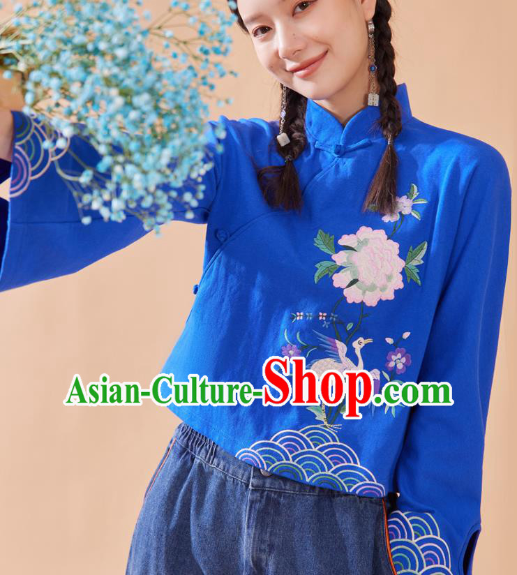Chinese Tang Suit Embroidered Royalblue Blouse National Woman Shirt Traditional Costume Chinese Tang Suit Embroidered Royalblue Blouse National Woman Shirt Traditional Costume