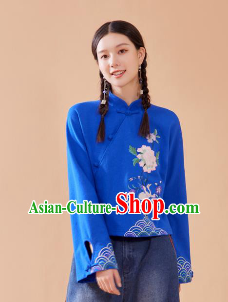 Chinese Tang Suit Embroidered Royalblue Blouse National Woman Shirt Traditional Costume Chinese Tang Suit Embroidered Royalblue Blouse National Woman Shirt Traditional Costume