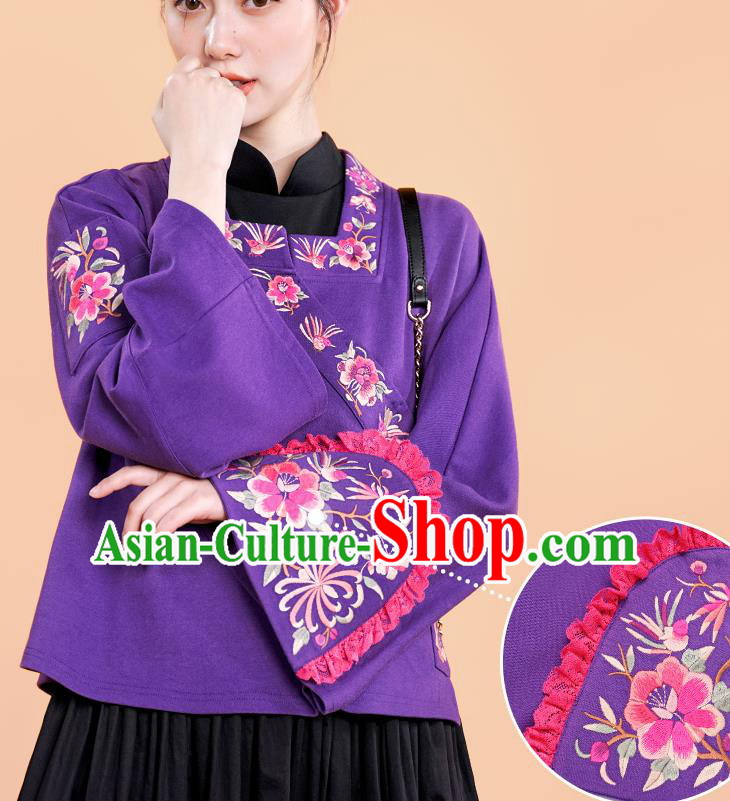 Chinese National Tang Suit Purple Jacket Traditional Woman Costume Embroidered Outer Garment Chinese National Tang Suit Purple Jacket Traditional Woman Costume Embroidered Outer Garment