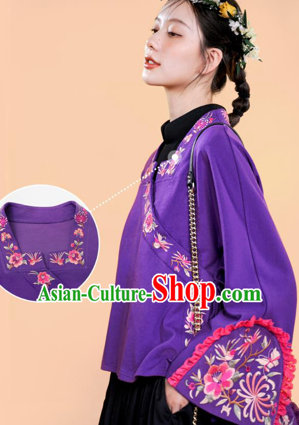 Chinese National Tang Suit Purple Jacket Traditional Woman Costume Embroidered Outer Garment Chinese National Tang Suit Purple Jacket Traditional Woman Costume Embroidered Outer Garment
