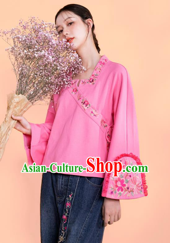 Chinese Traditional Woman Costume Embroidered Outer Garment National Tang Suit Pink Jacket Chinese Traditional Woman Costume Embroidered Outer Garment National Tang Suit Pink Jacket