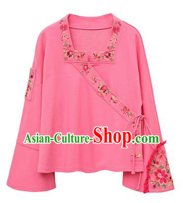 Chinese Traditional Woman Costume Embroidered Outer Garment National Tang Suit Pink Jacket Chinese Traditional Woman Costume Embroidered Outer Garment National Tang Suit Pink Jacket