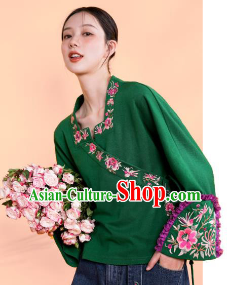 Chinese Traditional National Woman Costume Tang Suit Outer Garment Embroidered Deep Green Jacket Chinese Traditional National Woman Costume Tang Suit Outer Garment Embroidered Deep Green Jacket