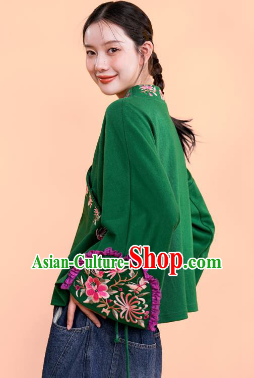 Chinese Traditional National Woman Costume Tang Suit Outer Garment Embroidered Deep Green Jacket Chinese Traditional National Woman Costume Tang Suit Outer Garment Embroidered Deep Green Jacket