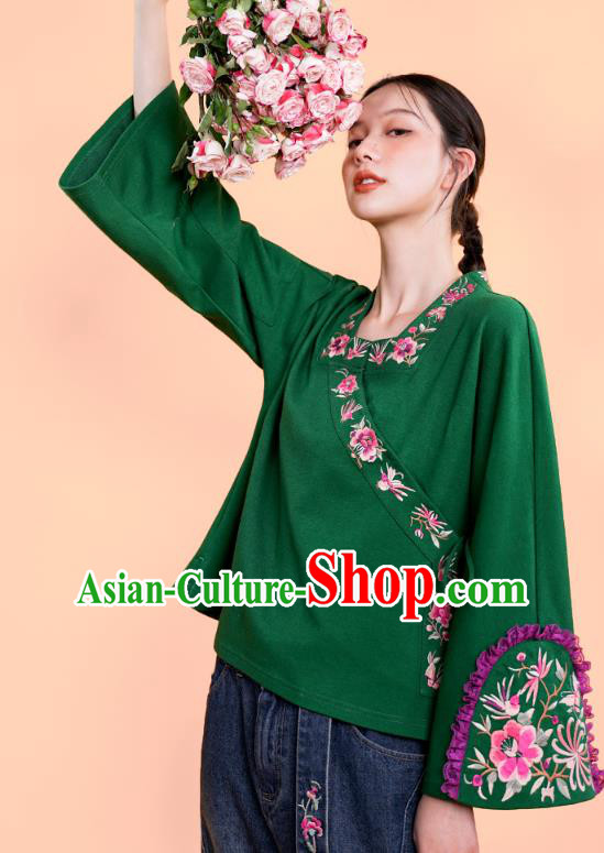 Chinese Traditional National Woman Costume Tang Suit Outer Garment Embroidered Deep Green Jacket Chinese Traditional National Woman Costume Tang Suit Outer Garment Embroidered Deep Green Jacket