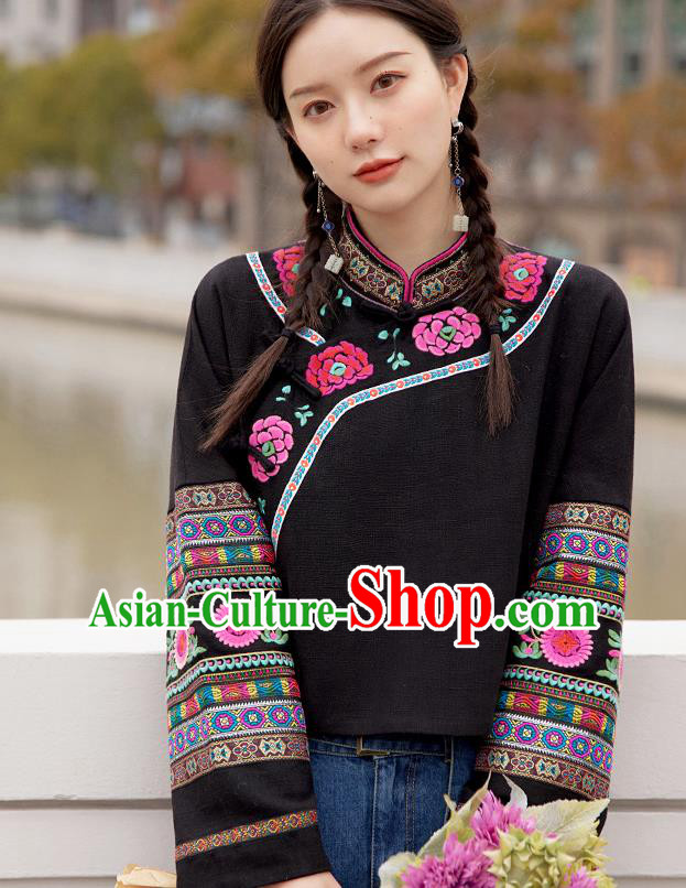 Chinese Traditional National Outer Garment Costume Tang Suit Embroidered Black Jacket Chinese Traditional National Outer Garment Costume Tang Suit Embroidered Black Jacket