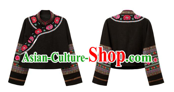 Chinese Traditional National Outer Garment Costume Tang Suit Embroidered Black Jacket Chinese Traditional National Outer Garment Costume Tang Suit Embroidered Black Jacket