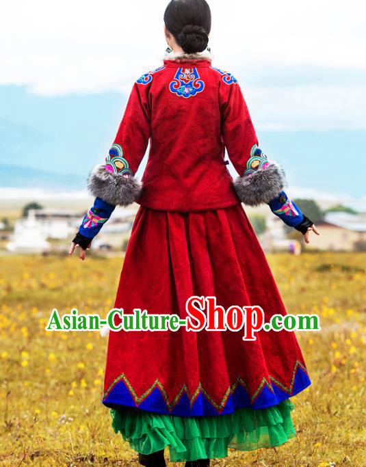 Chinese National Woman Skirt Costume Traditional Embroidered Red Bust Skirt Chinese National Woman Skirt Costume Traditional Embroidered Red Bust Skirt