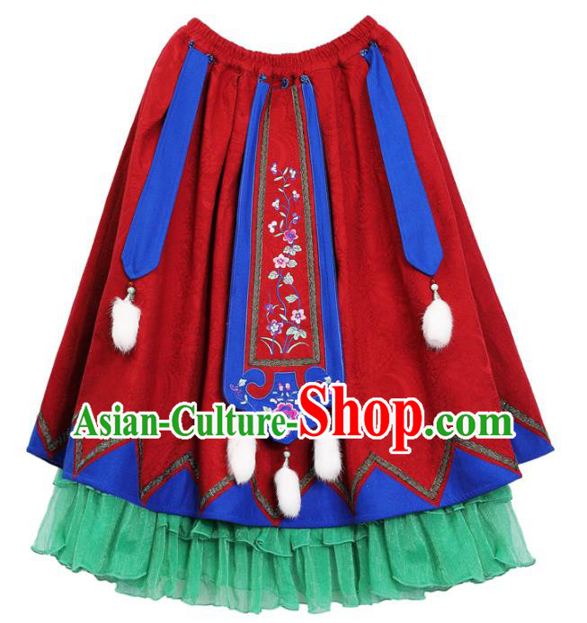 Chinese National Woman Skirt Costume Traditional Embroidered Red Bust Skirt Chinese National Woman Skirt Costume Traditional Embroidered Red Bust Skirt
