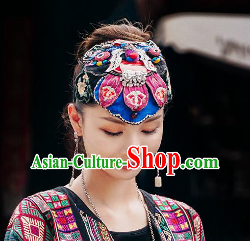 China Traditional Folk Dance Embroidered Blue Hair Clasp Handmade National Silver Headwear China Traditional Folk Dance Embroidered Blue Hair Clasp Handmade National Silver Headwear